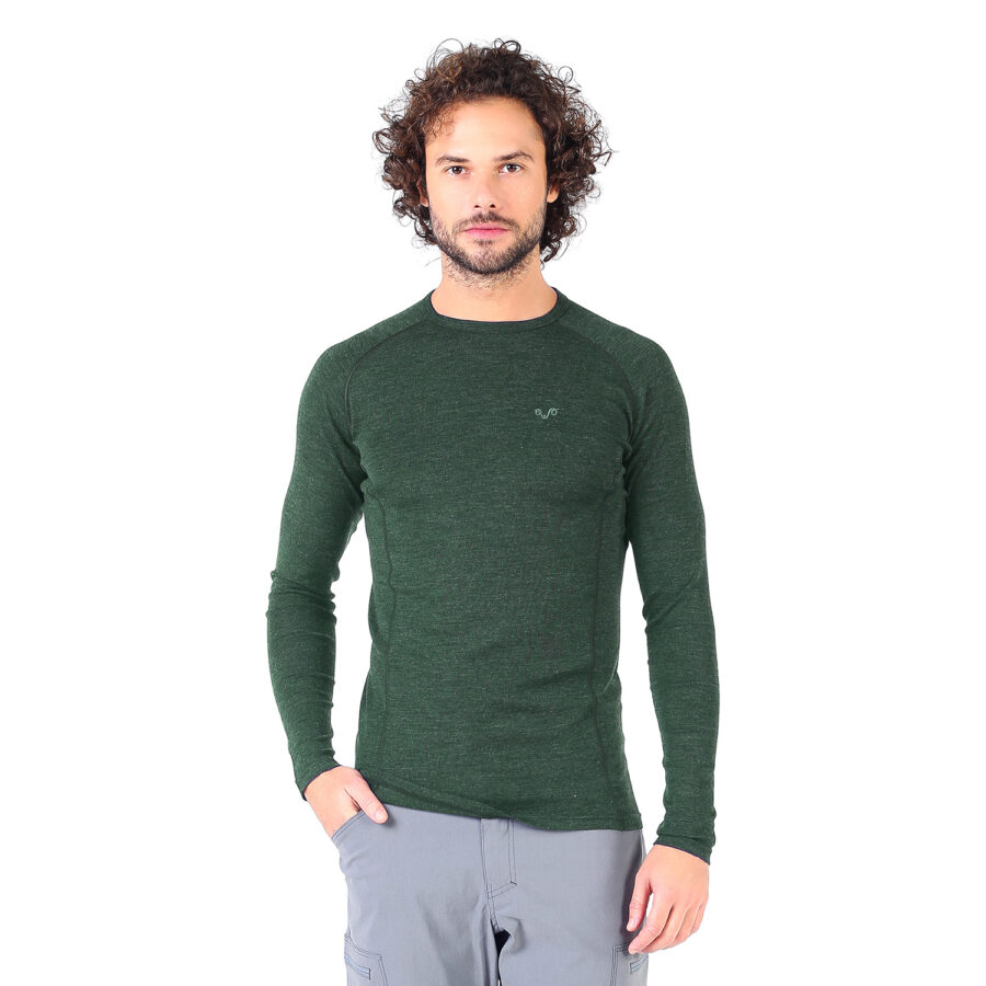بیس لایر بالا تنه  مردانه پشمی مدل Remus برند Woolona  - سبز